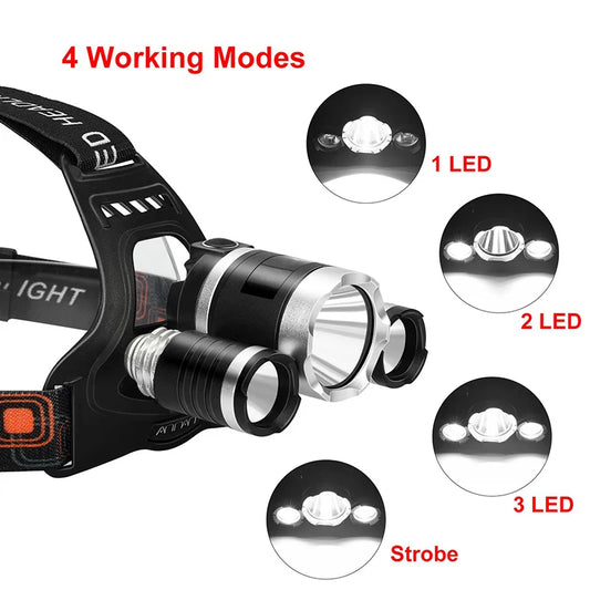 Headlamp High Lumens4Q5/2Q5 4 Modes Rechargeable Waterproof