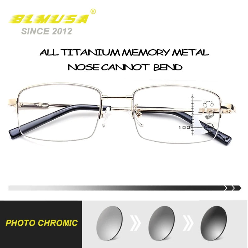 Titanium Photochromatic Multifocal Anti Blue Light Reading Glasses