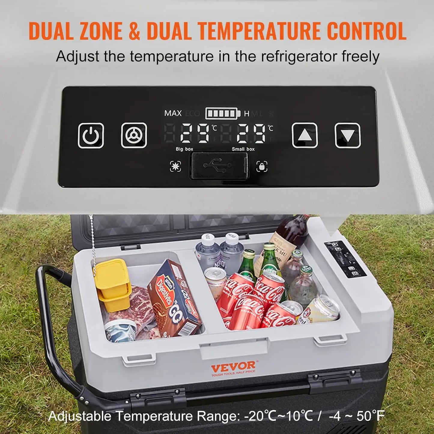 12 Volt Car Refrigerator Fridge 40QT/38L Dual Zone Portable Freezer