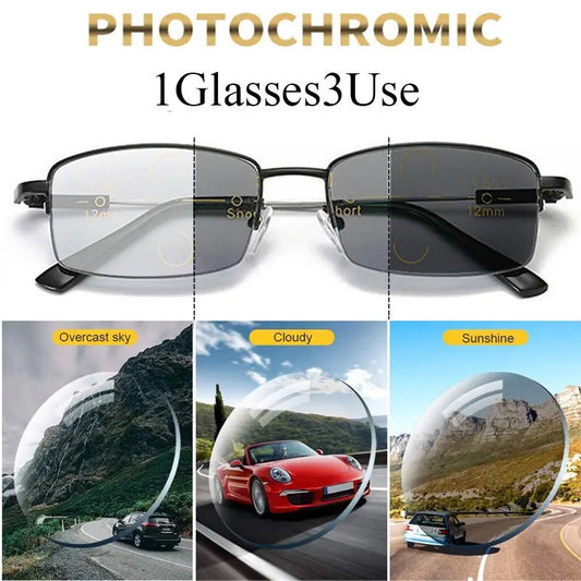 Titanium Photochromatic Multifocal Anti Blue Light Reading Glasses