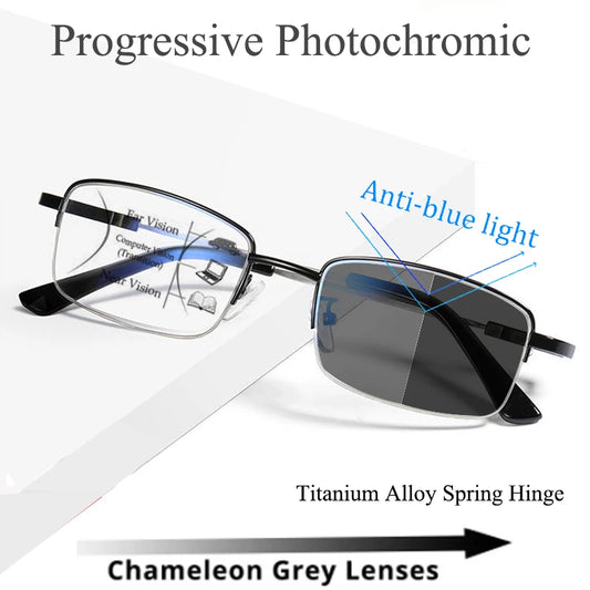 Titanium Photochromatic Multifocal Anti Blue Light Reading Glasses