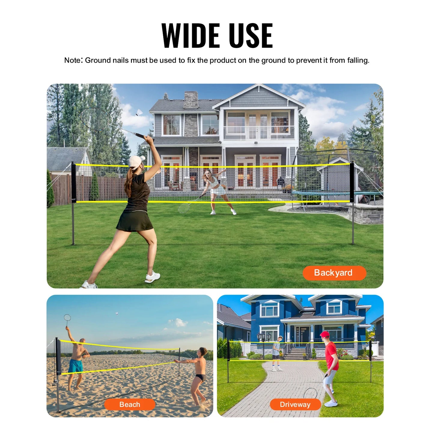 VEVOR Badminton Net Set Outdoor Backyard Beach Park Badminton Net