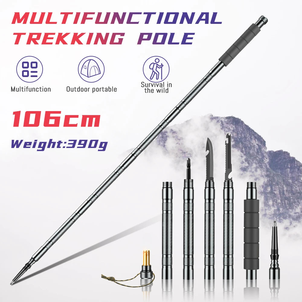 Multifunction Trekking Poles Mountaineering Collapsible Telescopic Sticks Lightweight Walking Hiking Stick Climbing Stick