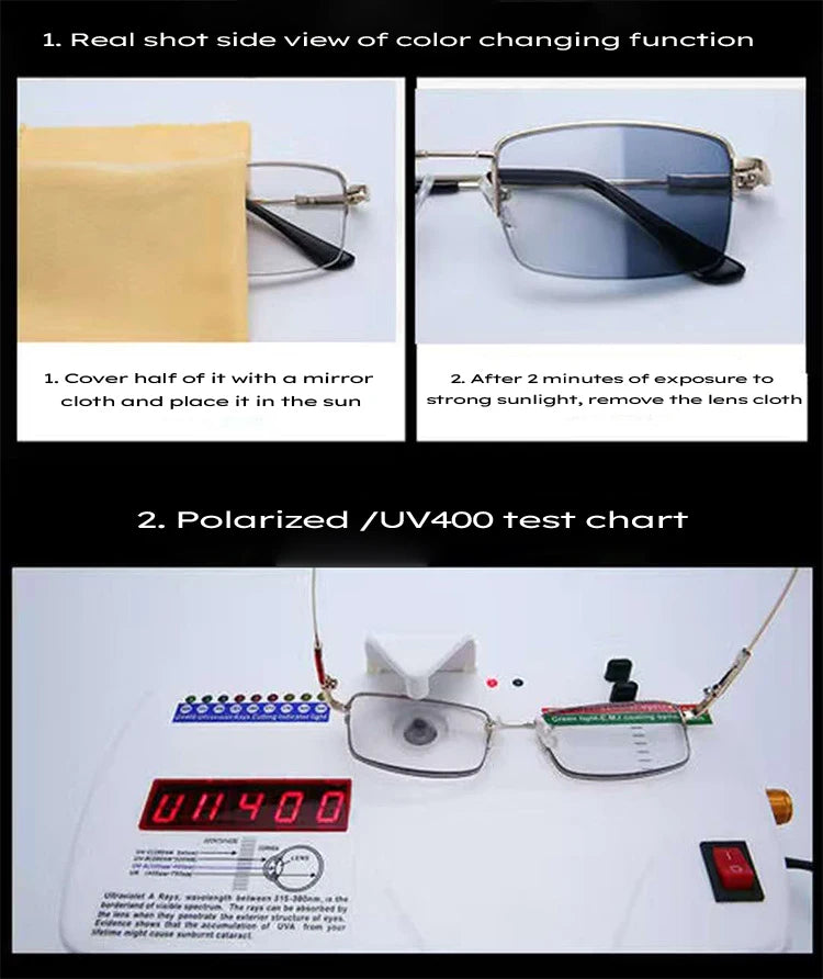 Titanium Photochromatic Multifocal Anti Blue Light Reading Glasses